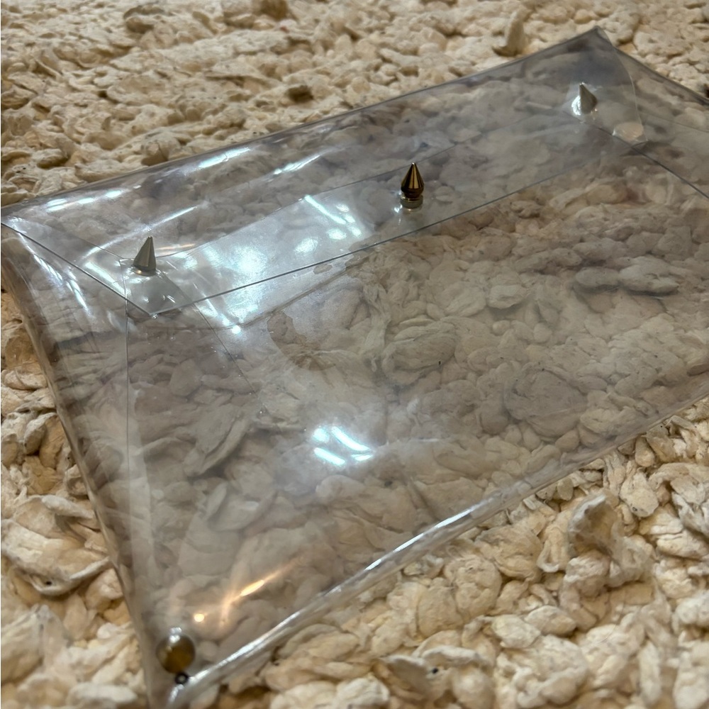 Clear Acrylic Plastic Envelope Clutch with Gold Spikes